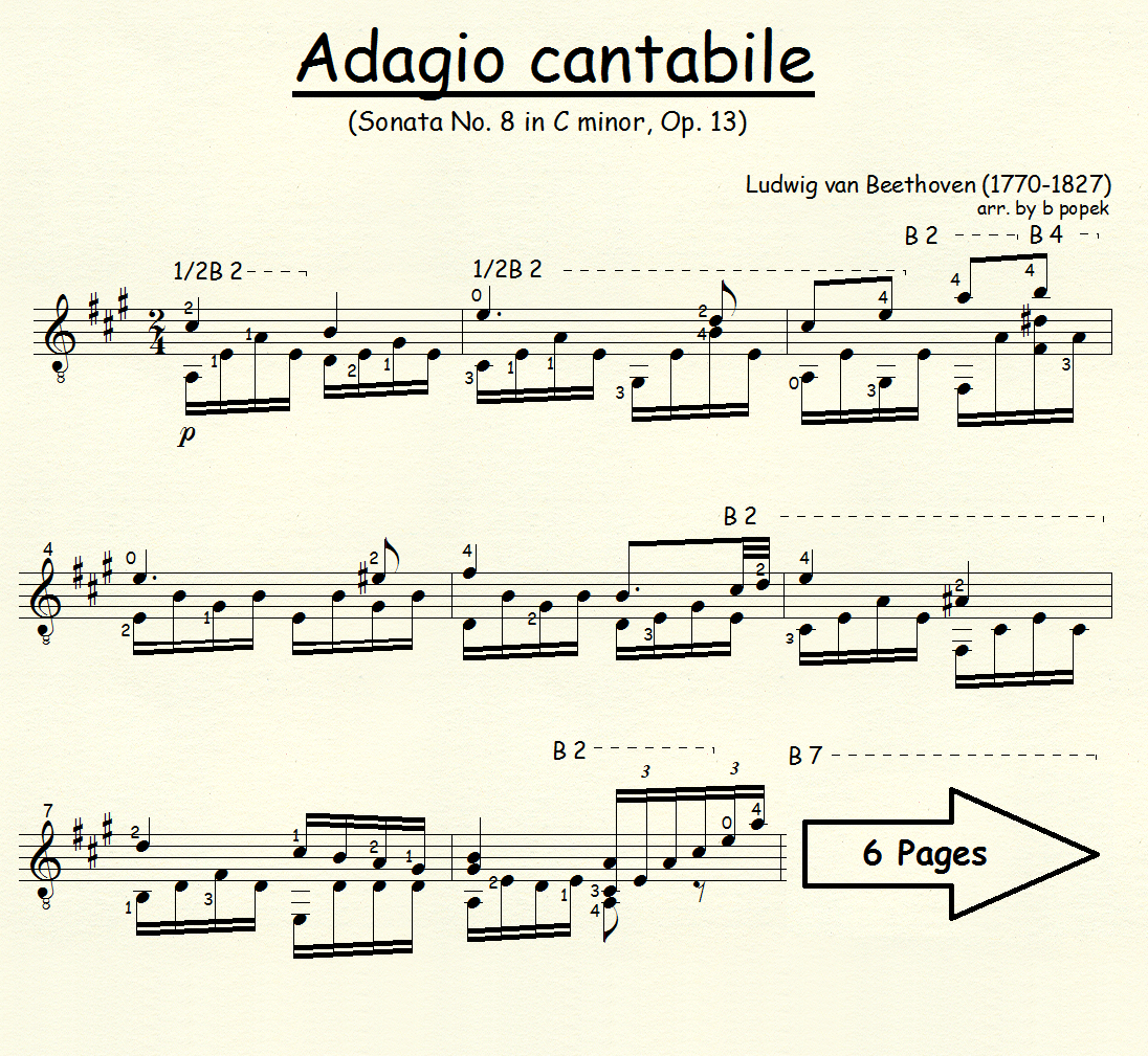Adagio Cantabile (Beethoven) for Classical Guitar in Standard Notation