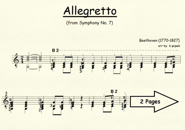 Allegretto Beethoven for Classical Guitar in Standard Notation