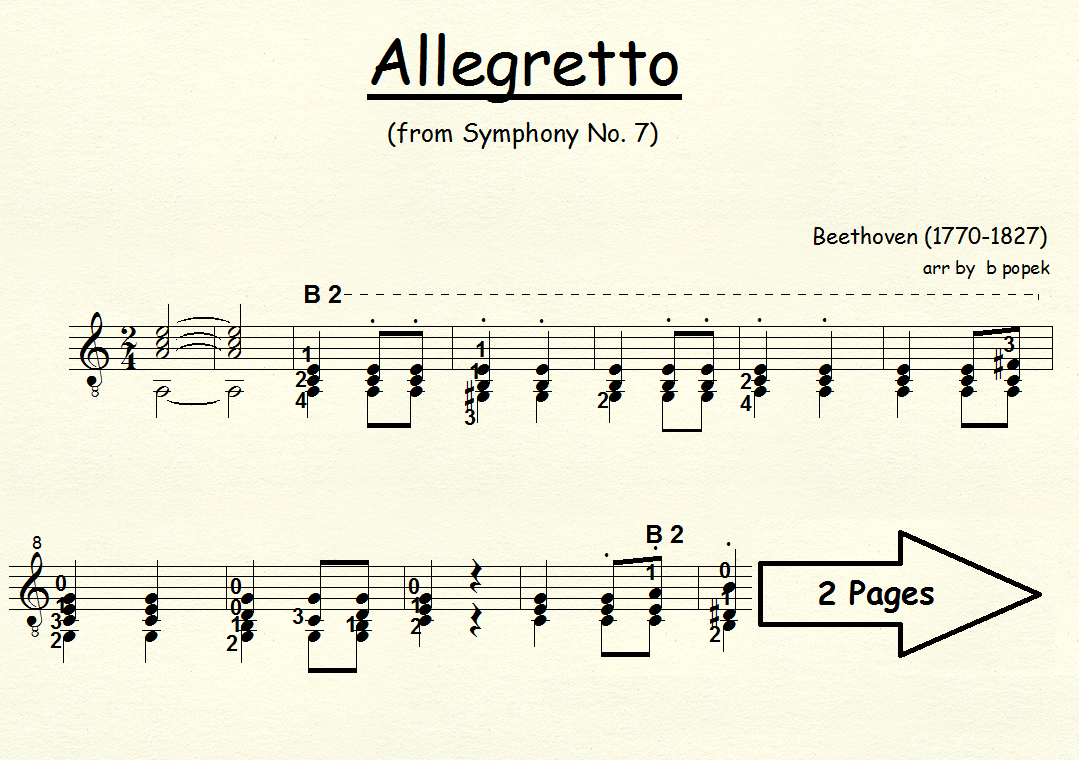 Allegretto (Beethoven) for Classical Guitar in Standard Notation