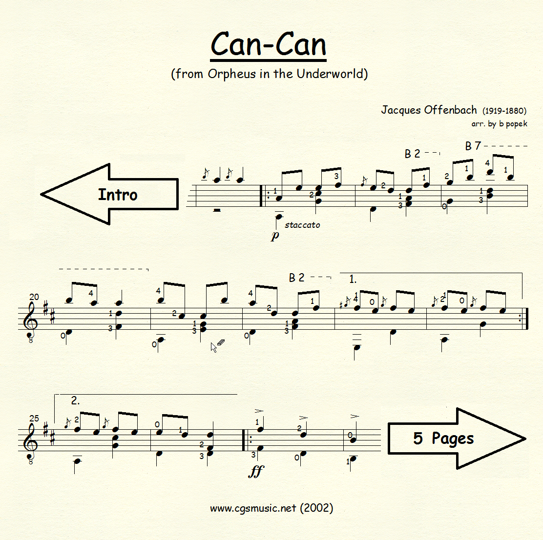 Can-Can (Offenbach) for Classical Guitar in Standard Notation