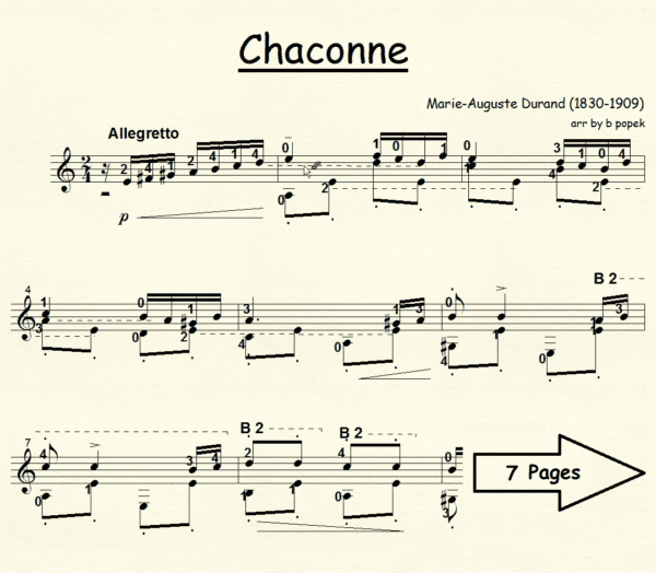 Chaconne Durand for Classical Guitar in Standard Notation