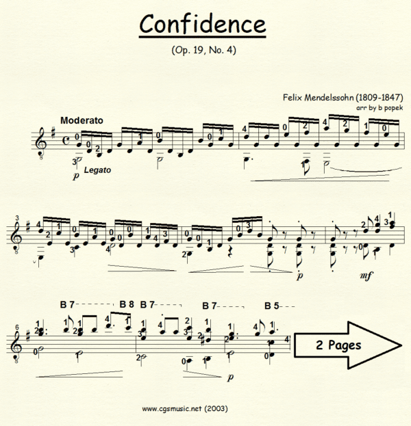 Confidence Mendelssohn for Classical Guitar in Standard Notation