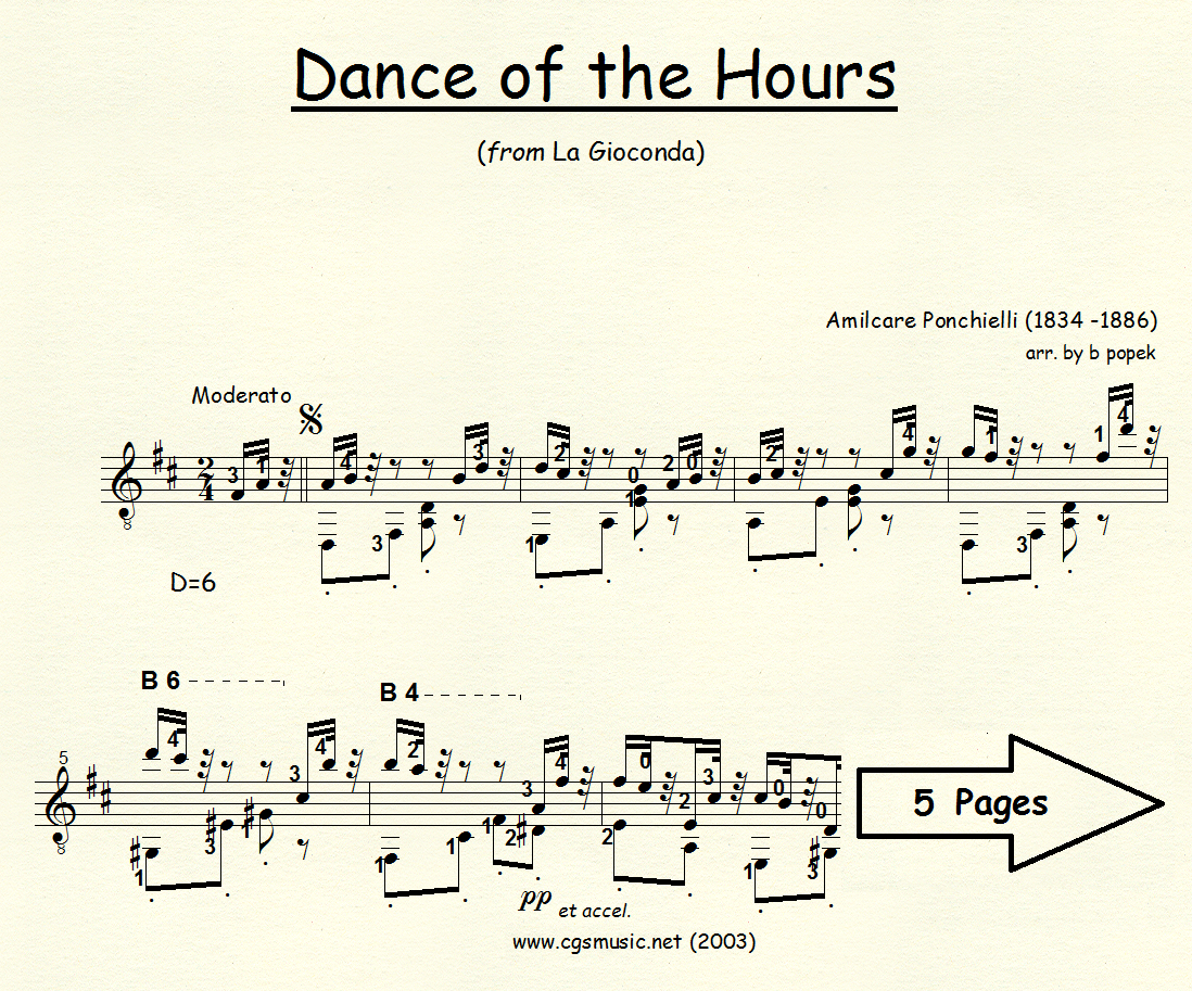 Dance of the Hours (Ponchielli) for Classical Guitar in Standard Notation