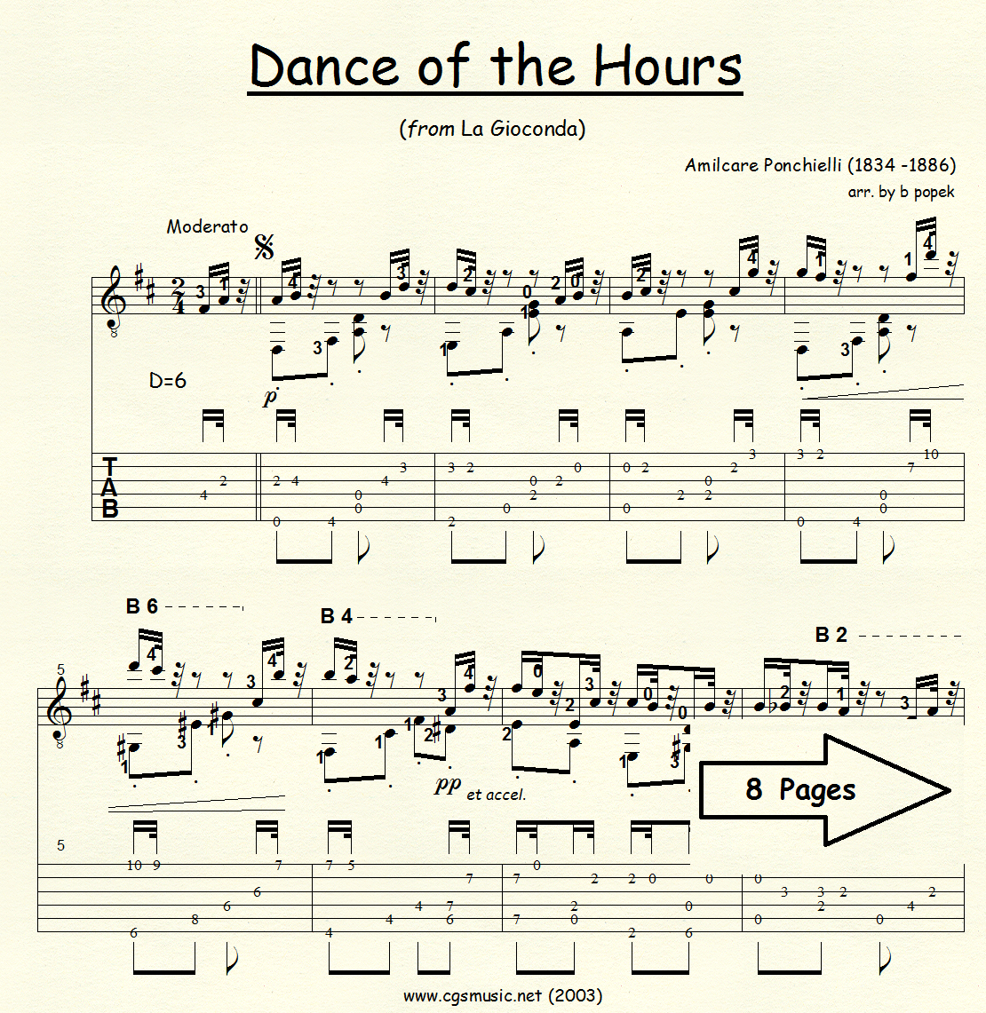Dance of the Hours (Ponchielli) for Classical Guitar in Tablature