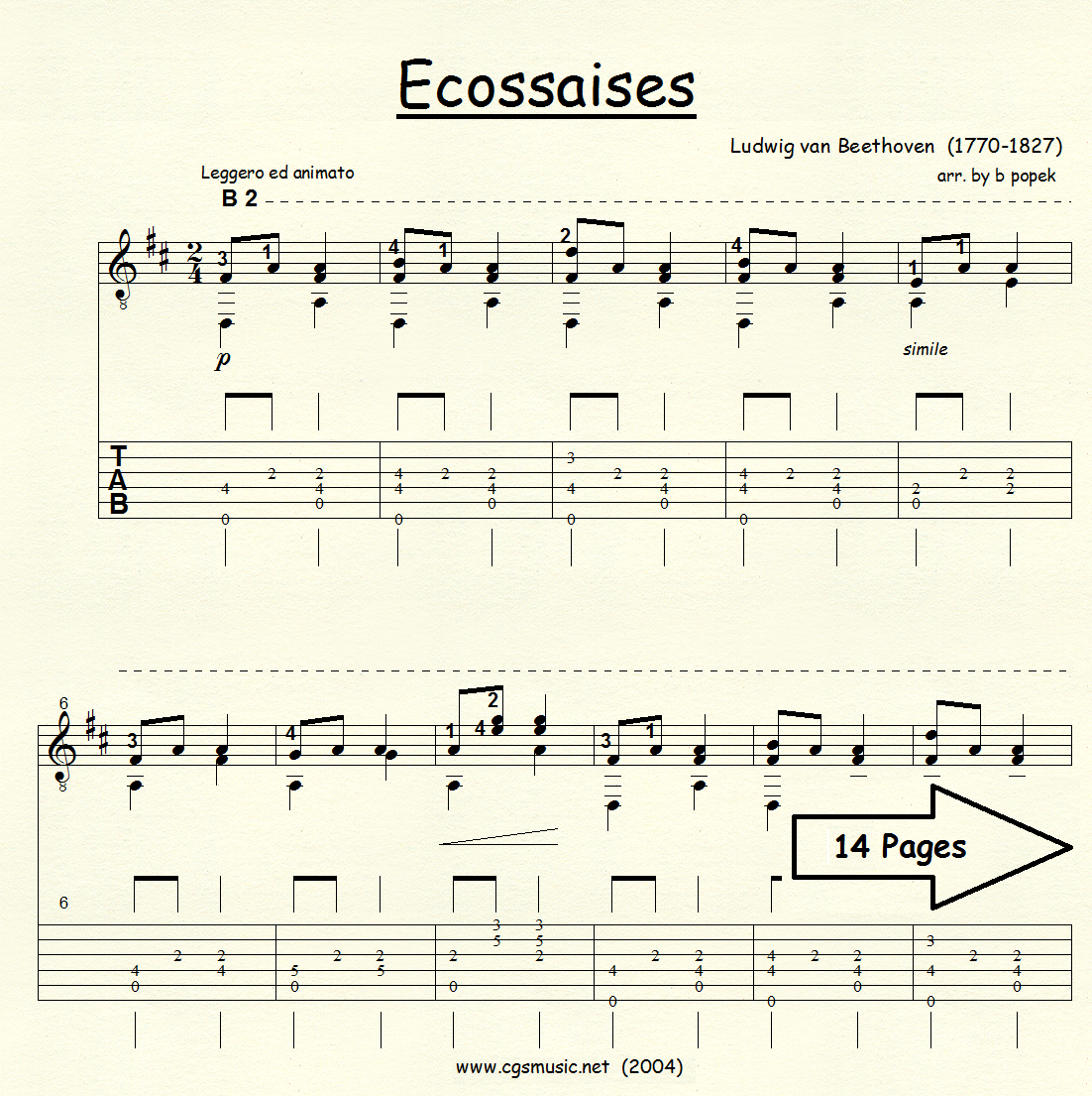 Ecossaises (Beethoven) for Classical Guitar in Tablature