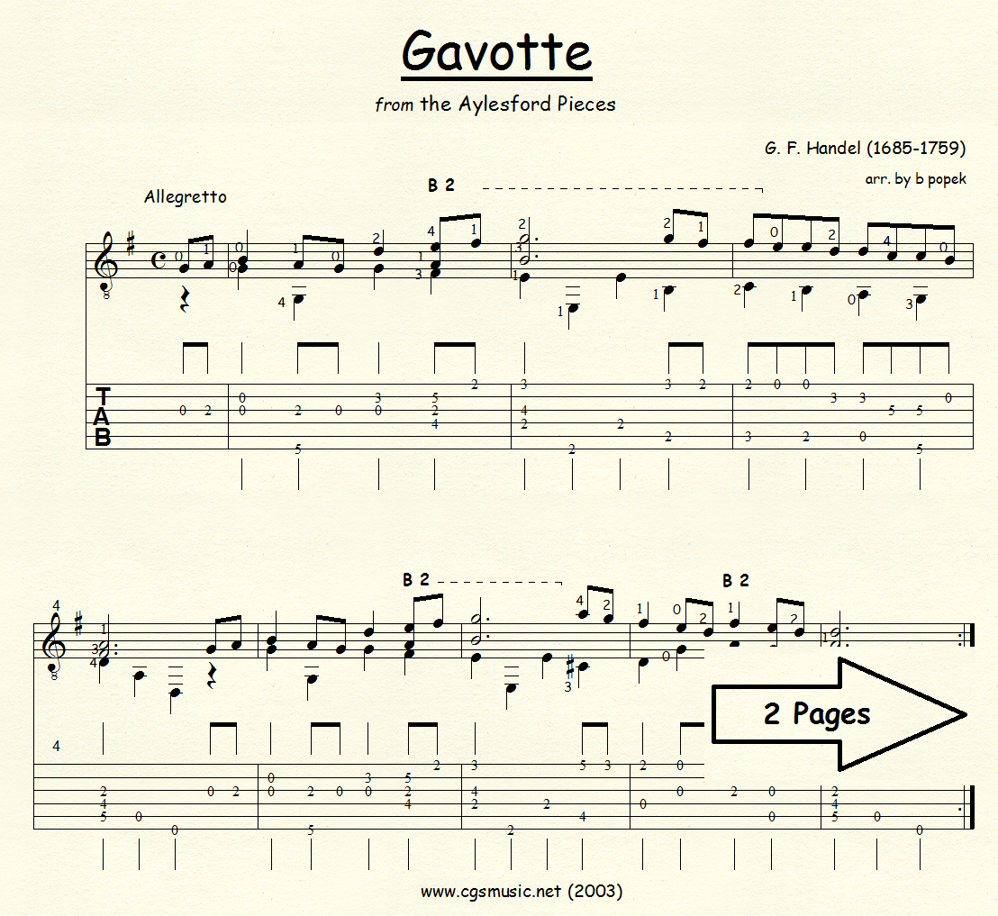 Gavotte (Handel) for Classical Guitar in Tablature