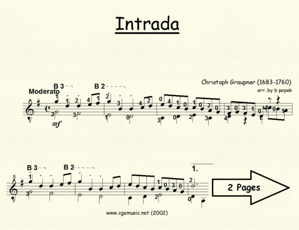 Intrada Graupner for Classical Guitar in Standard Notation