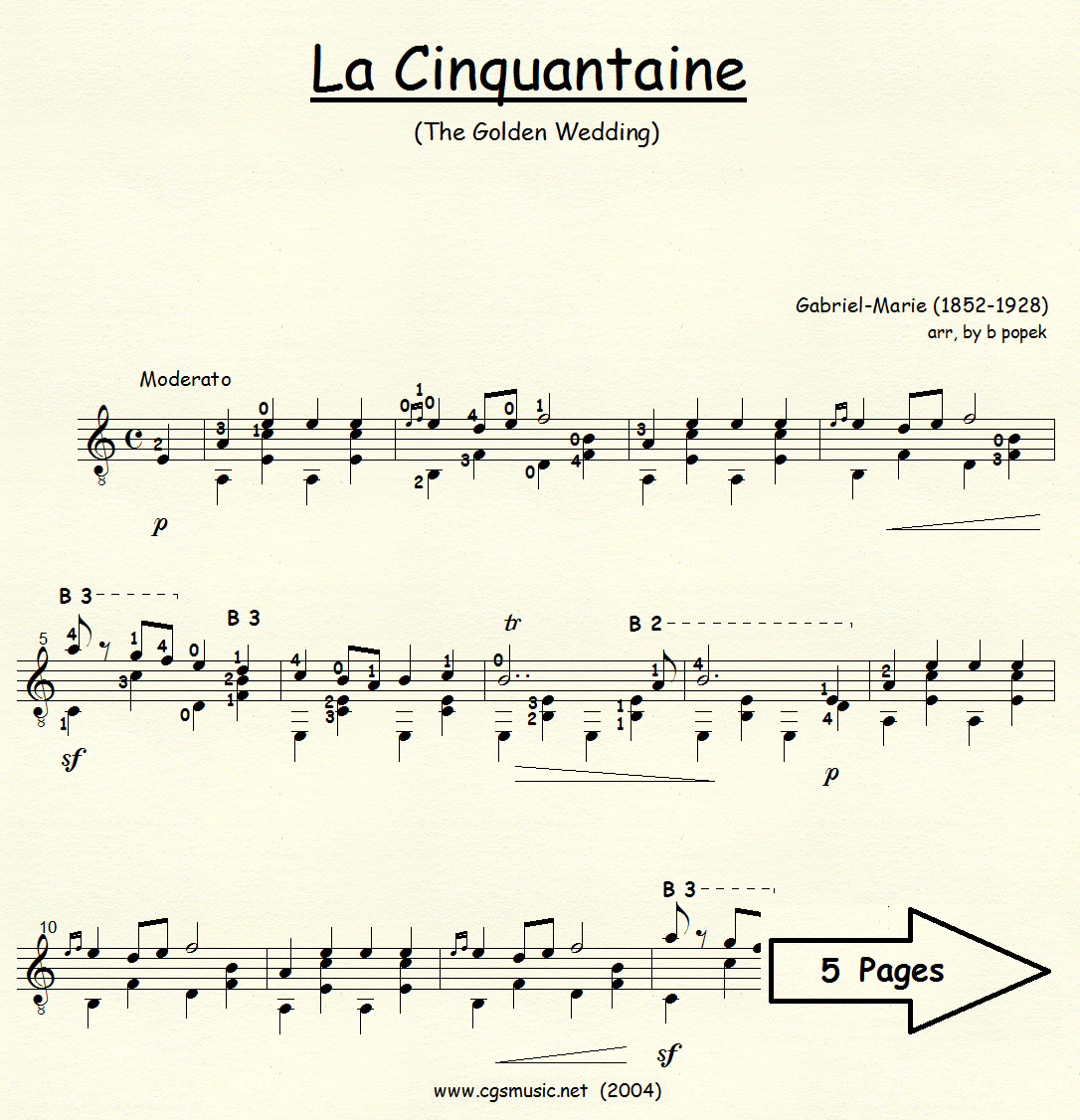 La Cinquantaine The Golden Wedding (Gabriel-Marie) for Classical Guitar in Standard Notation