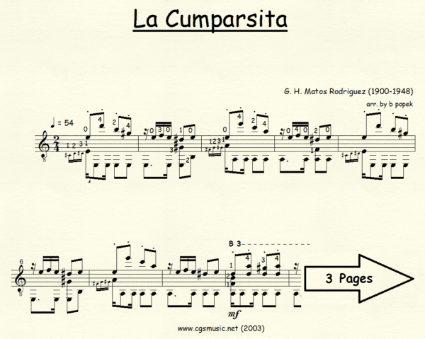 La Cumparsita Rodriguez for Classical Guitar in Standard Notation