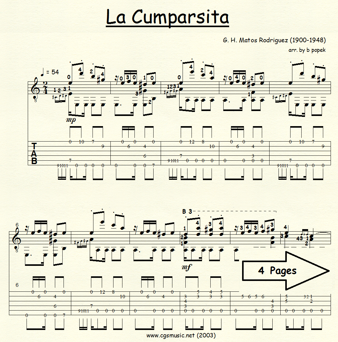 La Cumparsita (Rodriguez) for Classical Guitar in Tablature