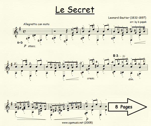 Le Secret Gautier for Classical Guitar in Standard Notation