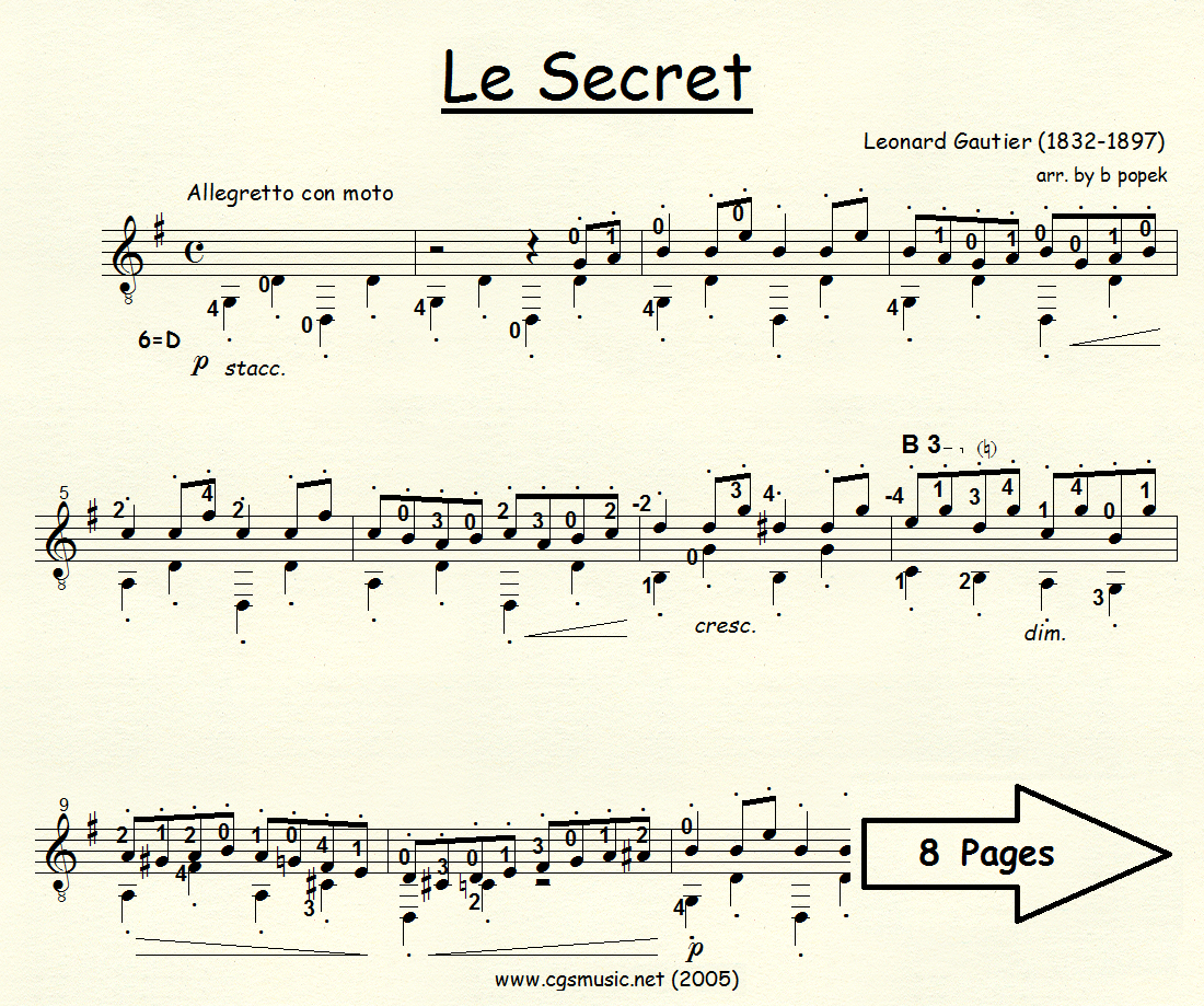 Le Secret (Gautier) for Classical Guitar in Standard Notation