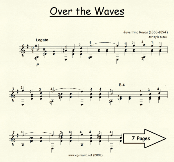 Over the Waves Rosas for Classical Guitar in Standard Notation