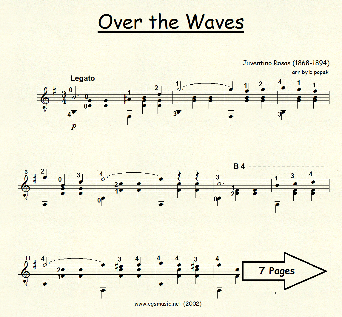 Over the Waves (Rosas) for Classical Guitar in Standard Notation