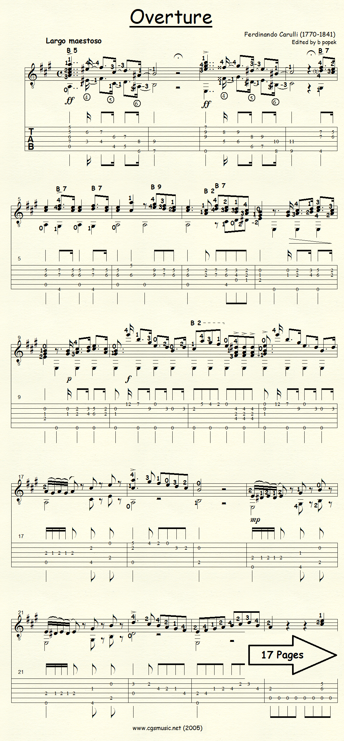 Overture (Carulli) for Classical Guitar in Tablature