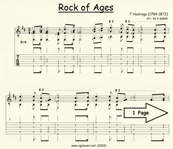 Rock of Ages Hastings for Classical Guitar in Tablature
