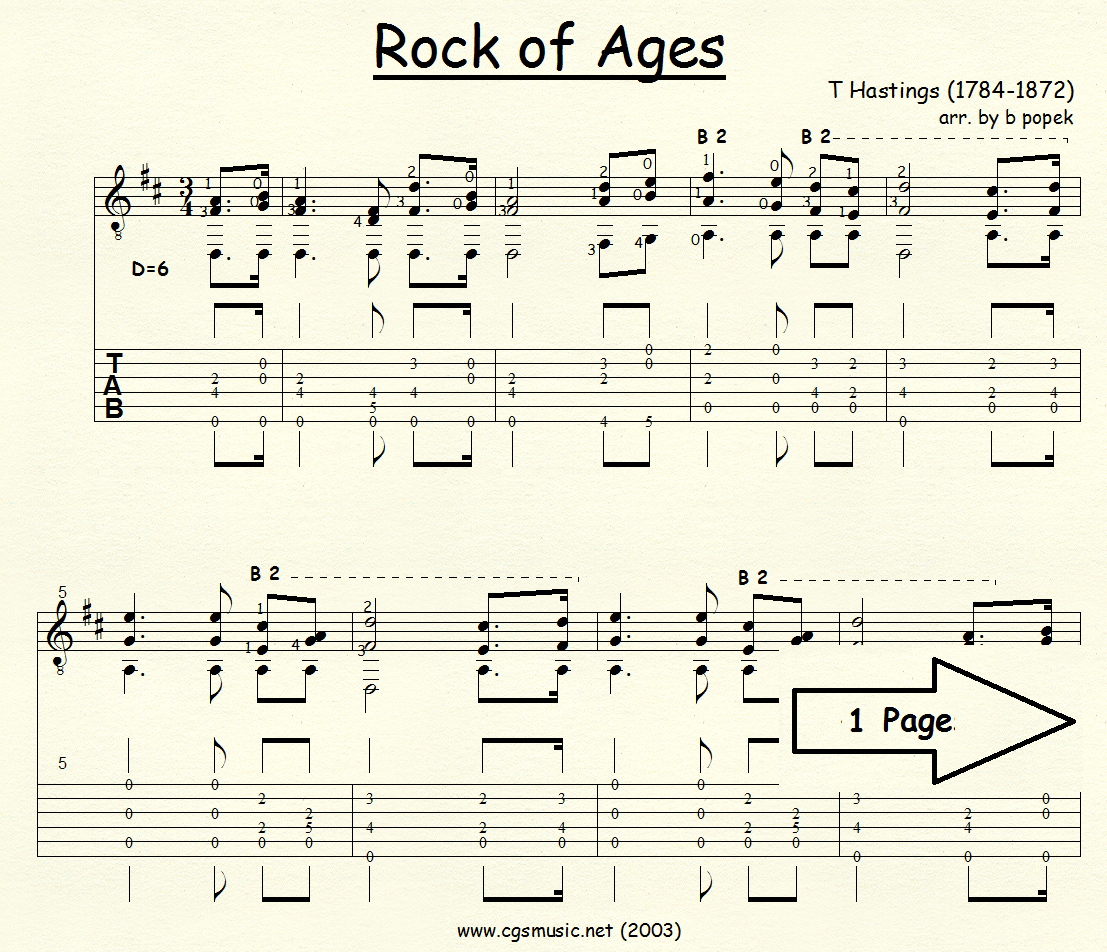 Rock of Ages (Hastings) for Classical Guitar in Tablature