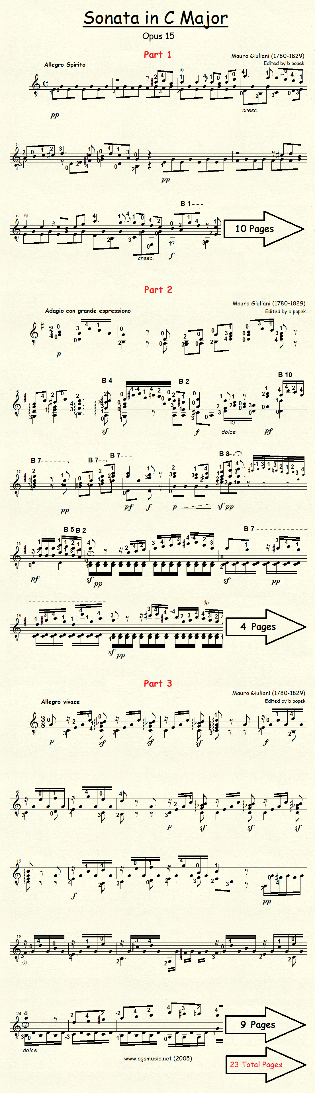 Sonata in C Major Op 15 (Giuliani) for Classical Guitar in Standard Notation
