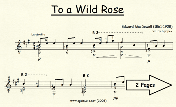 To a Wild Rose MacDowell for Classical Guitar in Standard Notation