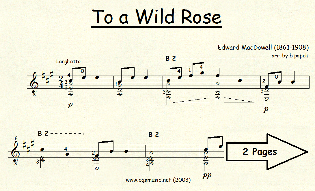 To a Wild Rose (MacDowell) for Classical Guitar in Standard Notation