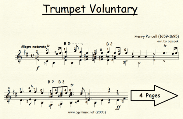 Trumpet Voluntary Purcell for Classical Guitar in Standard Notation