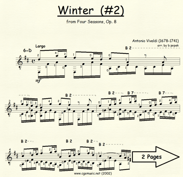 Winter 2 Vivaldi from Four Seasons for Classical Guitar in Standard Notation